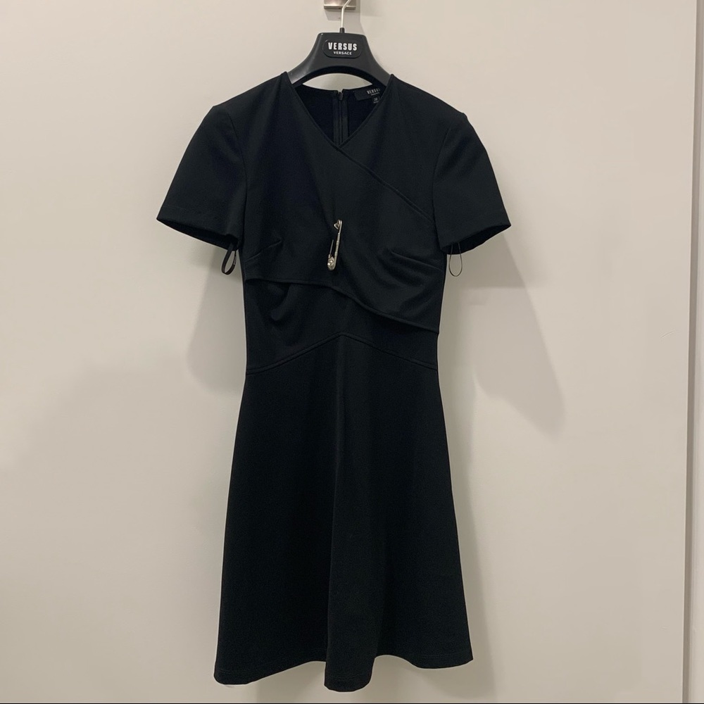 Versus Black Cross Over Safety Pin Dress